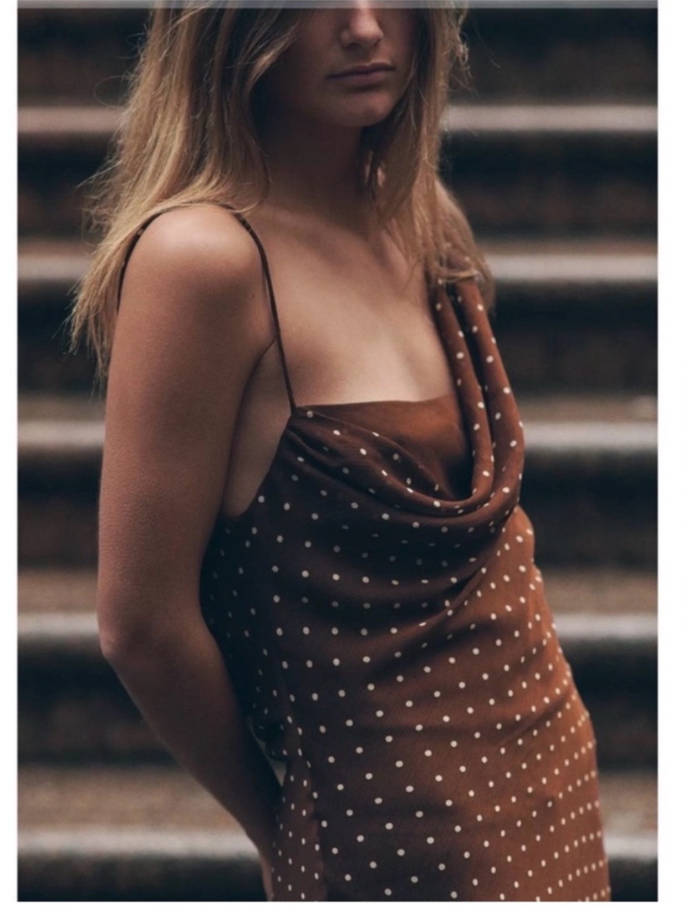 Zara Brown Polka Dot One-Shoulder Maxi Dress - Picture 3 of 4